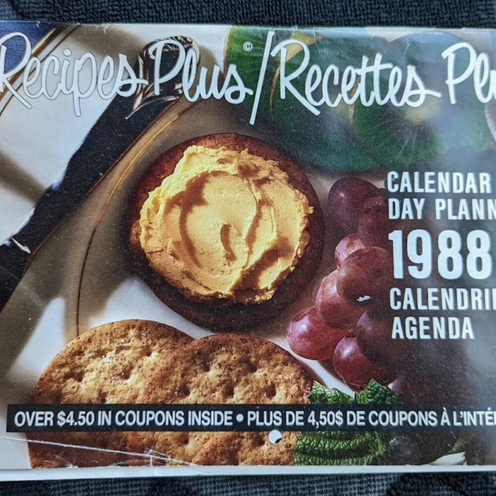 15% OFF Vintage 1988 Calendar/Planner Featuring Monthly Recipes © 1987